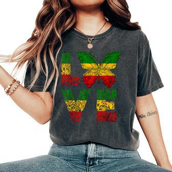 Love Butterfly Rasta Reggae Jamaican Pride Rastafari Roots Women's Oversized Comfort T-Shirt - Thegiftio UK