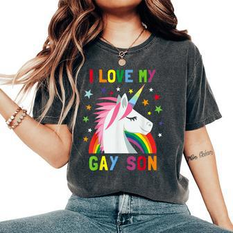 I Love My Gay Son Unicorn Rainbow Parent Of Gay Child Women's Oversized Comfort T-Shirt - Monsterry