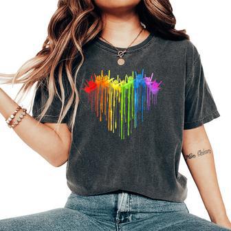 I Love You Hand Sign Rainbow Heart Asl Gay Pride Lgbt Women's Oversized Comfort T-Shirt - Monsterry