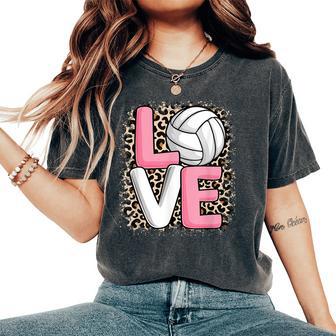 Love Volleyball Leopard Print Girls Volleyball Lover Women's Oversized Comfort T-Shirt - Seseable