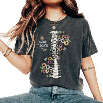 Mental Health Warrior Grow Through It Floral Spine Women Women's Oversized Comfort T-Shirt - Monsterry