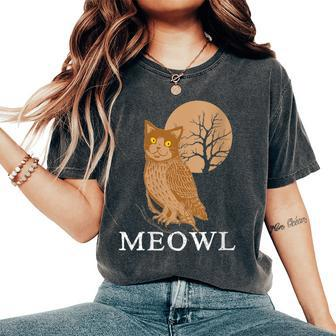 Meowl Cat Owl With Tree And Full Moon Women's Oversized Comfort T-Shirt - Monsterry CA