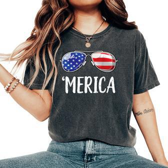 Merica Sunglasses 4Th Of July Usa American Flag Women's Oversized Comfort T-Shirt - Monsterry UK