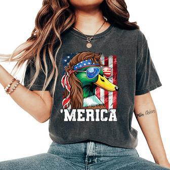 Merica Usa American Flag Patriotic 4Th Of July Duck Hunting Women's Oversized Comfort T-Shirt - Monsterry