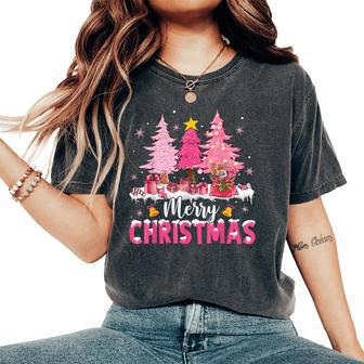 Merry Christmas With Pink Trees Xmas Costume Pajamas Women Women's Oversized Comfort T-Shirt - Monsterry