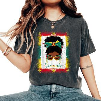 Messy Bun Grenada Flag Woman Girl Women's Oversized Comfort T-Shirt - Seseable