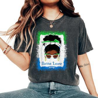 Messy Bun Sierra Leone Flag Woman Girl Women's Oversized Comfort T-Shirt - Monsterry DE