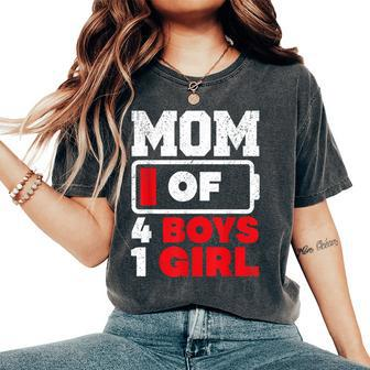 Mom Of 4 Boys And 1 Girl Battery Low Mother's Day Women's Oversized Comfort T-Shirt - Thegiftio UK