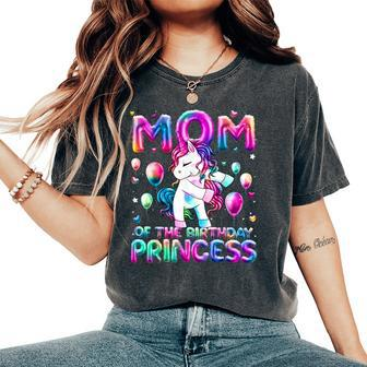 Mom Of The Birthday Princess Girl Flossing Unicorn Mommy Women's Oversized Comfort T-Shirt - Thegiftio UK