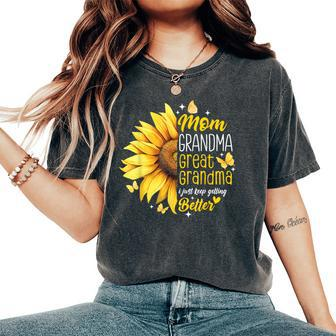 Mom Grandma Great Grandma Sunflower Mother's Day 2024 Women Women's Oversized Comfort T-Shirt | Mazezy