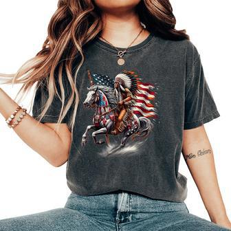 Native American Day Flag Indian Riding Horse 4Th Of July Women's Oversized Comfort T-Shirt - Monsterry