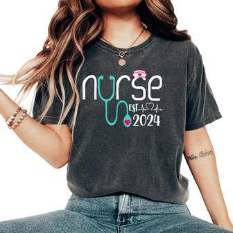 Nurse Est 2024 Rn Nursing School Graduation Graduate Bsn Women's Oversized Comfort T-Shirt - Thegiftio UK