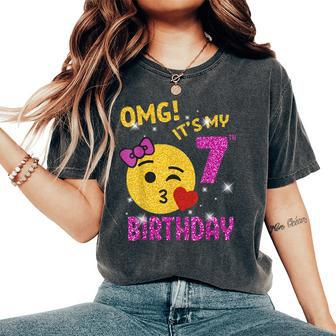 Omg It's My 7Th Birthday Girl Cute 7 Yrs Old Birthday Party Women's Oversized Comfort T-Shirt - Monsterry