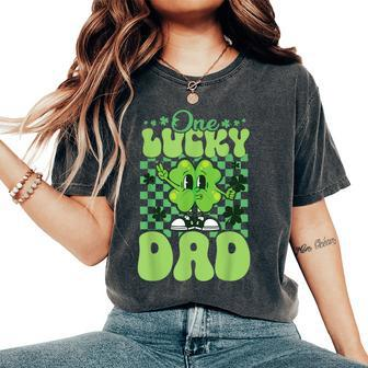 One Lucky Dad Groovy Retro Dad St Patrick's Day Women's Oversized Comfort T-Shirt | Mazezy