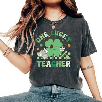 One Lucky Teacher Groovy Retro Teacher St Patrick's Day Women's Oversized Comfort T-Shirt - Monsterry