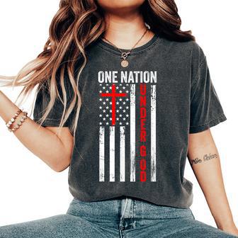 One Nation Under God Usa Flag Cross Jesus Christian Bible Women's Oversized Comfort T-Shirt - Monsterry DE