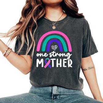 One Strong Mother Teal Rainbow Warrior Thyroid Cancer Month Women's Oversized Comfort T-Shirt - Monsterry