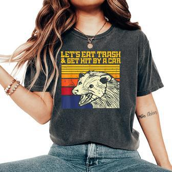 Opossum Lets Eat Trash Get Hit By Car Retro Possum Men Women's Oversized Comfort T-Shirt - Seseable