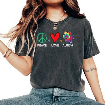 Peace Love Autism Beautiful Autism Awareness Mom Dad Women's Oversized Comfort T-Shirt - Seseable