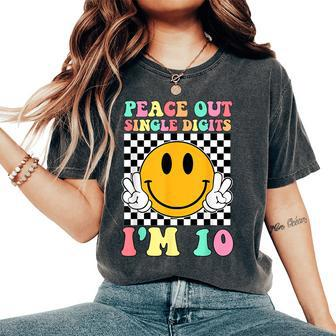 Peace Out Single Digits I'm 10 Smile Face Birthday Girls Women's Oversized Comfort T-Shirt - Thegiftio UK