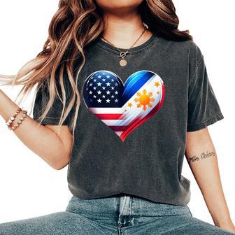 Philippines Flag Proud Filipino Wife Heart Philippines Usa Women's Oversized Comfort T-Shirt - Monsterry CA