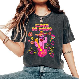 Pink Mexican Cactus With Guitar Dance In Cinco Mayo Party Women's Oversized Comfort T-Shirt - Monsterry DE