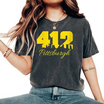 Pittsburgh 412 City Skyline Yellow Pittsburgh Women's Oversized Comfort T-Shirt - Monsterry