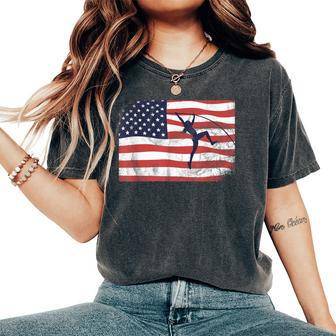 Pole Vault Track And Field Vaulting Girl Gymnast Usa Flag Women's Oversized Comfort T-Shirt - Monsterry AU