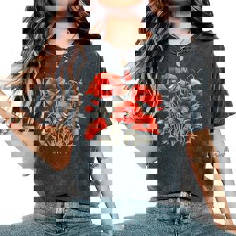 Poppy Flower Botanical Vintage Poppies Floral Women's Oversized Comfort T-Shirt - Seseable