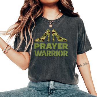 Prayer Warrior Camo Heels Christian Faith God Jesus Women Women's Oversized Comfort T-Shirt - Monsterry