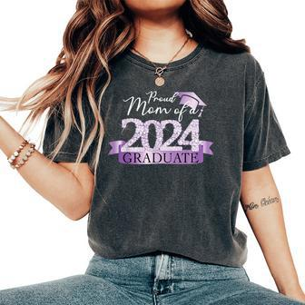 Purple Black Proud Mom Of A 2024 Graduate Decoration Women's Oversized Comfort T-Shirt - Monsterry