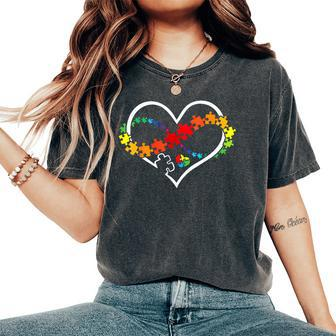 Puzzle Heart Autism Awareness Support Teacher Family Mom Women's Oversized Comfort T-Shirt | Mazezy AU