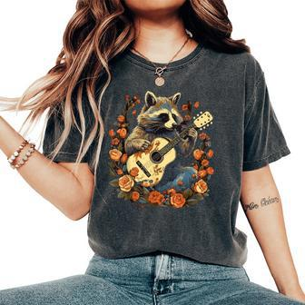 Raccoon Playing Guitar Cottagecore Floral Racoon Animal Women's Oversized Comfort T-Shirt - Monsterry UK