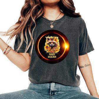 Raccoon Sunflower Totality Total Solar Eclipse April 8 2024 Women's Oversized Comfort T-Shirt - Monsterry CA