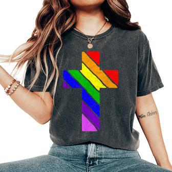 Rainbow Cross Gay Pride & Lgbtq Christian Supporter Women's Oversized Comfort T-Shirt - Thegiftio UK
