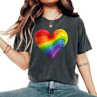 Rainbow Heart Lgbtq Flag Gay Pride Parade Love Is Love Wins Women's Oversized Comfort T-Shirt - Monsterry DE
