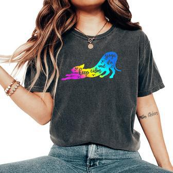 Rainbow Keep Calm And Do Yoga Cat Women's Oversized Comfort T-Shirt - Monsterry UK