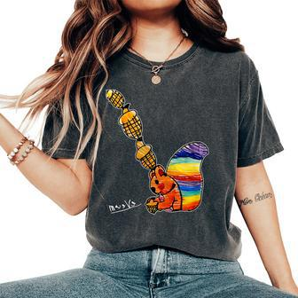 Rainbow Squirrel Drawing Women's Oversized Comfort T-Shirt | Mazezy