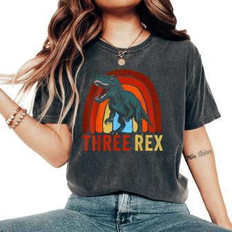 Rainbow Three Rex Retro Vintage Dinausor 3 Year Old Trex Women's Oversized Comfort T-Shirt - Monsterry UK