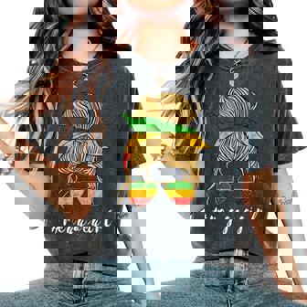 Rasta Reggae Girl Messy Bun Hair Hippie Jamaica Rastafarian Women's Oversized Comfort T-Shirt - Thegiftio