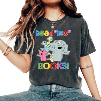 Read Mo Book Cute School Teacher Librarian Elephant Pigeon Women's Oversized Comfort T-Shirt - Seseable