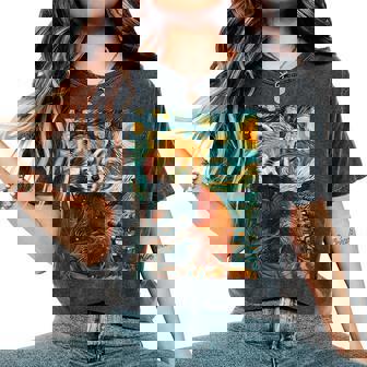 Red Panda Starry Night Van Gogh Style Graphic Women's Oversized Comfort T-Shirt - Thegiftio