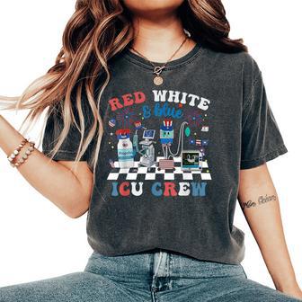 Red White Blue Icu Nurse Crew 4Th Of July Independence Day Women's Oversized Comfort T-Shirt - Monsterry