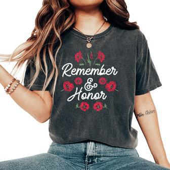 Remember And Honor Usa Memorial Day Red Poppy Flower Women's Oversized Comfort T-Shirt - Seseable