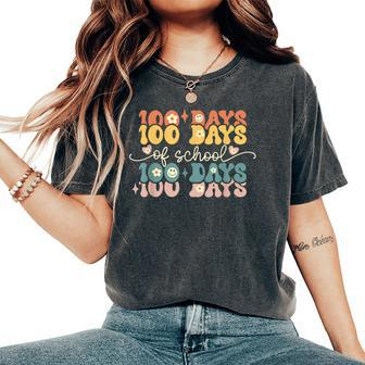 Retro 100 Days Of School Groovy Teacher 100Th Day Of School Women's Oversized Comfort T-Shirt - Monsterry DE