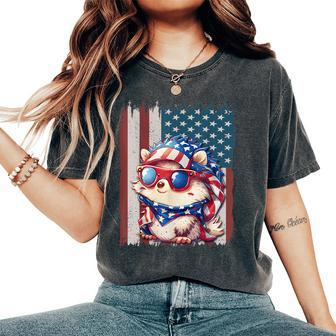 Retro American Flag Hedgehog Dad Mom 4Th Of July Women's Oversized Comfort T-Shirt - Monsterry