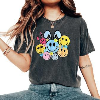 Retro Easter Bunny Smile Face Groovy Happy Easter Day Womens Women's Oversized Comfort T-Shirt | Mazezy