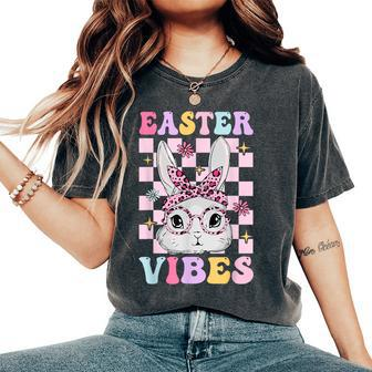 Retro Groovy Easter Vibes Bunny Checkered For Girls Women's Oversized Comfort T-Shirt | Mazezy