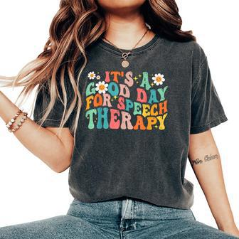 Retro Groovy It's A Good Day For Speech Therapy Smile Face Women's Oversized Comfort T-Shirt - Monsterry