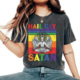 Retro Lgbt Rainbow Flag Hail Gay Satan Lgbt Goth Gay Pride Women's Oversized Comfort T-Shirt - Monsterry CA